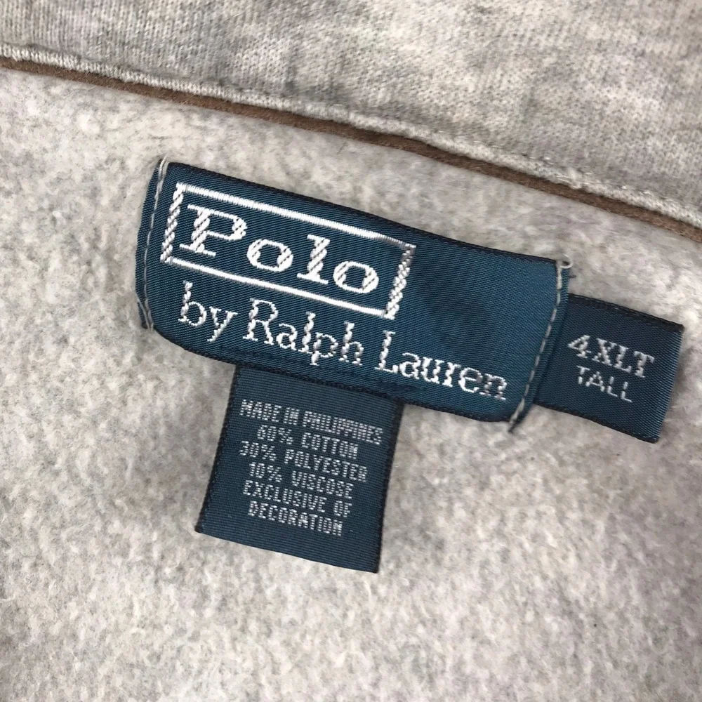 Polo Ralph Lauren Pullover Mens 4XLT Gray Shawl Collar Elbow Patches Sweatshirt